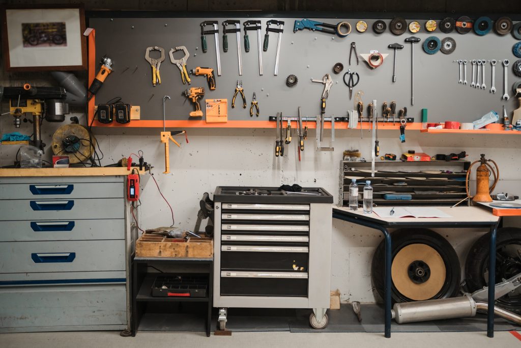 garage tools boxes and equipment